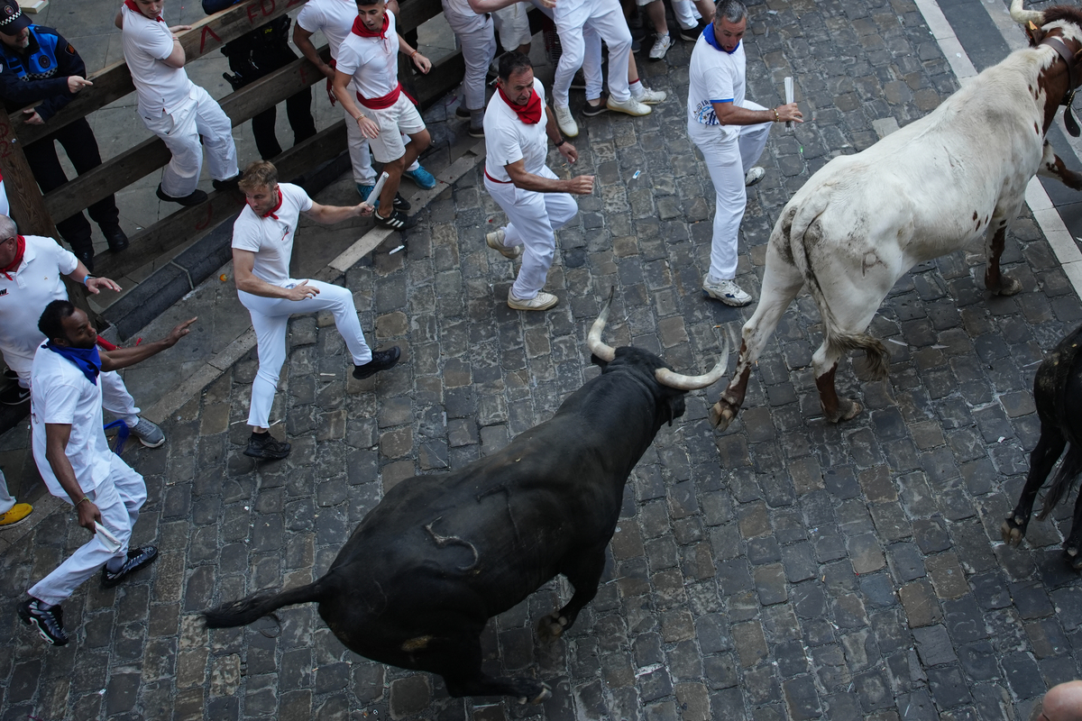 Los toros Cebada Gago protagonizan un encierro rápido y peligroso  / EFE/AINHOA TEJERINA