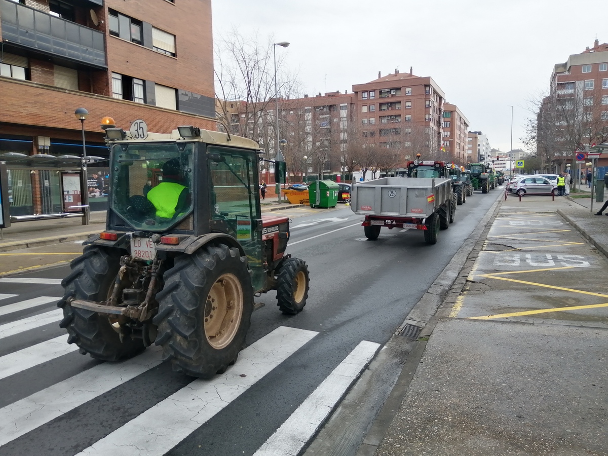 La tractorada, a su paso por Cascajos camino del Consejo Regulador.   / EL DÍA