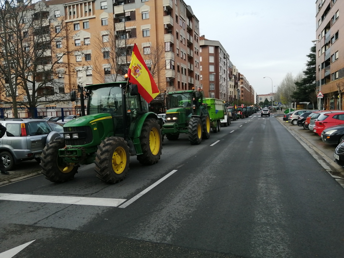 Muchos de los participantes en la tractorada exhiben banderas de España y de La Rioja.   / EL DÍA